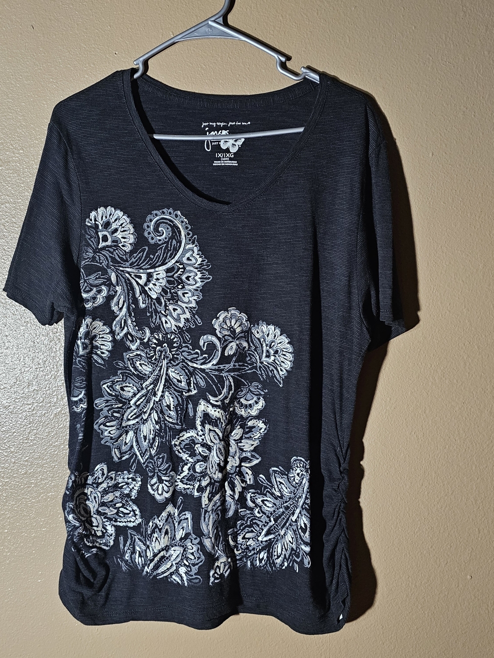 Just My Size Black Short Sleeve Tee with White Floral Print